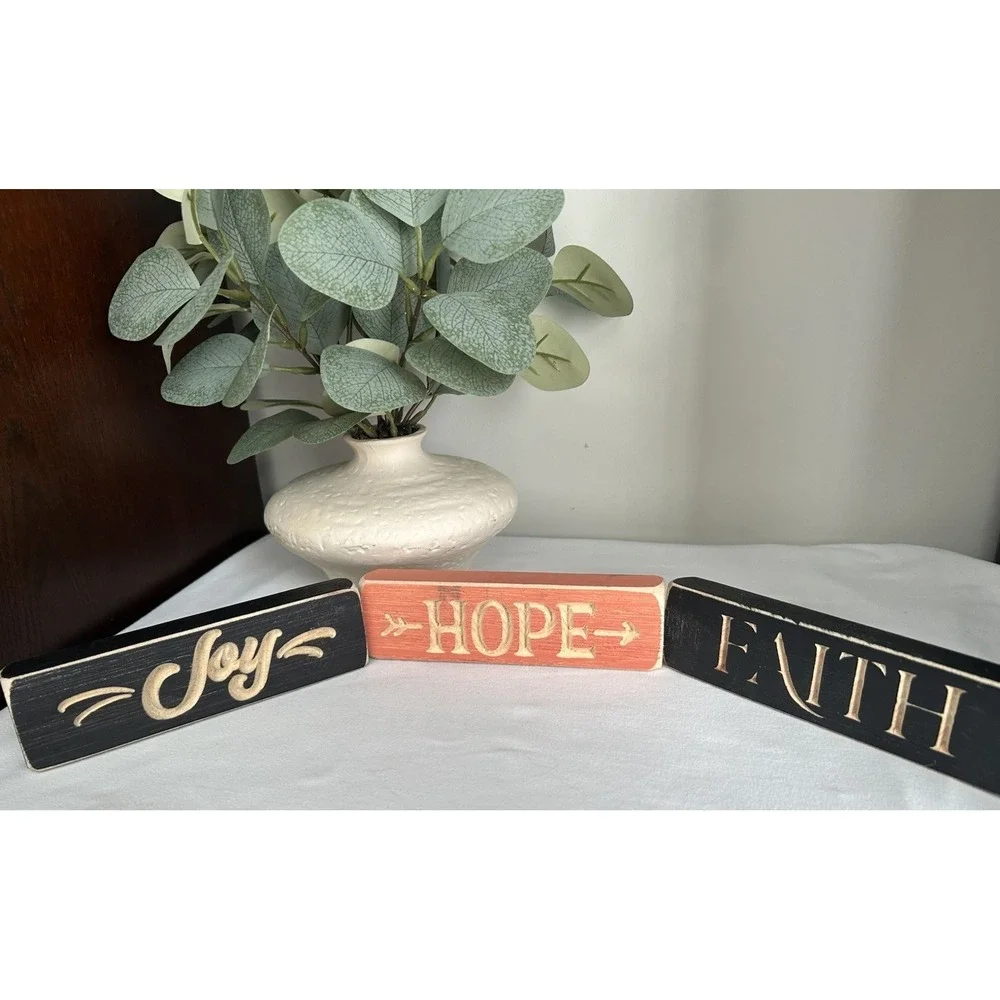 3- Wood Block Inspirational Words Table/Shelf Farmhouse Decor WD18
